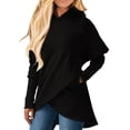 thumbnail image 2 of XFLWAM Women's Long Sleeve Hoodies Solid Color Asymmetric Hem Wrap Pullover Sweatshirt with Pocket Black M, 2 of 6