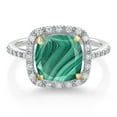 thumbnail image 2 of Gem Stone King 925 Sterling Silver and 10K Yellow Gold Green Malachite and White Lab Grown Diamond Engagement Ring for Women (3.21 Cttw, Cushion Cut 8MM, Available in Size 5, 6, 7, 8, 9), 2 of 4