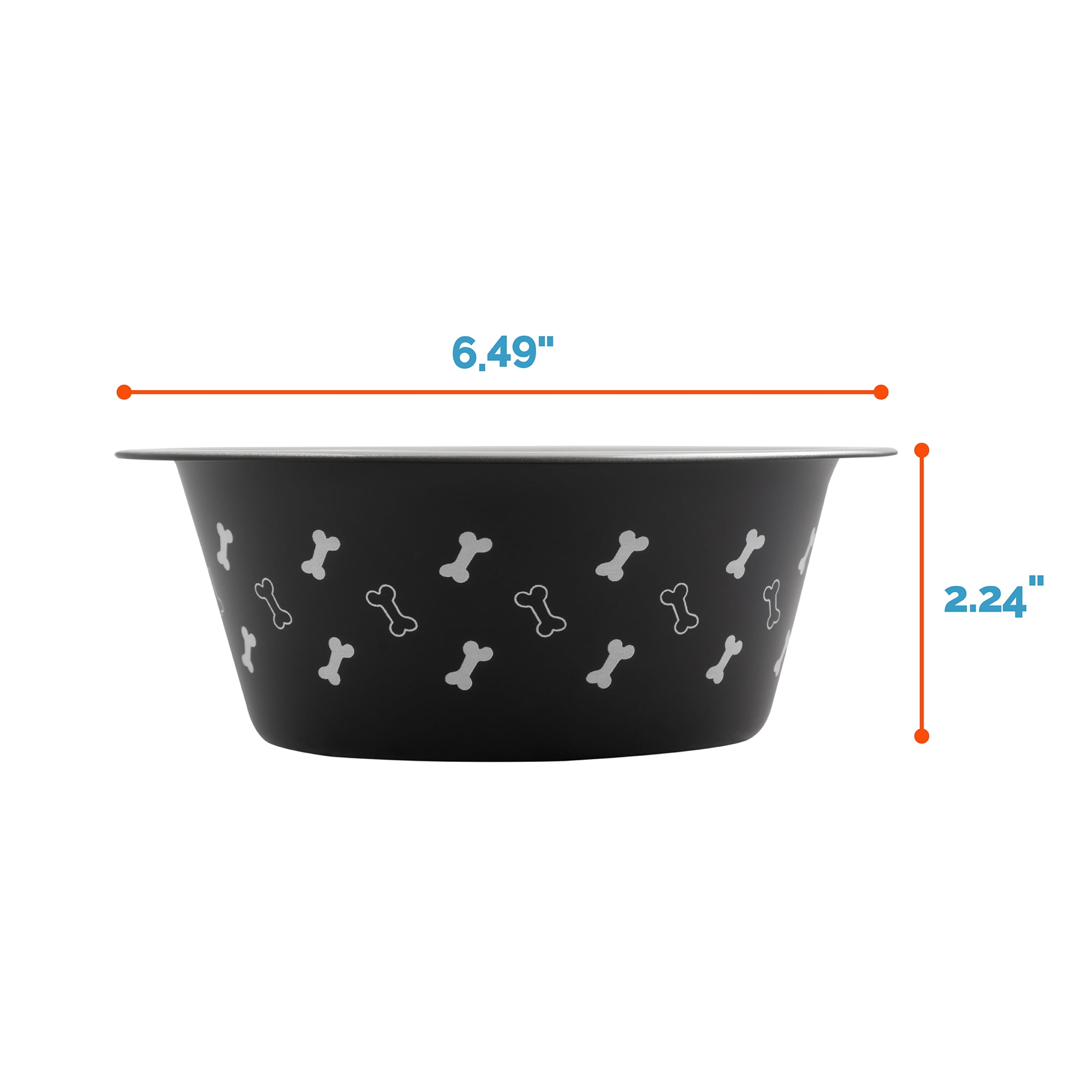(4 pack) Vibrant Life Medium Stainless Steel Dog Bowl, Black with Bones, 25.75 fl oz
