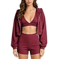 thumbnail image 3 of FchengtaiS Women 3 Piece Tracksuit Sets Long Sleeve Zip Up Cropped Jacket & Sport Bra & Matching Shorts Outfits Casual Athletic Sweatsuits, 3 of 7