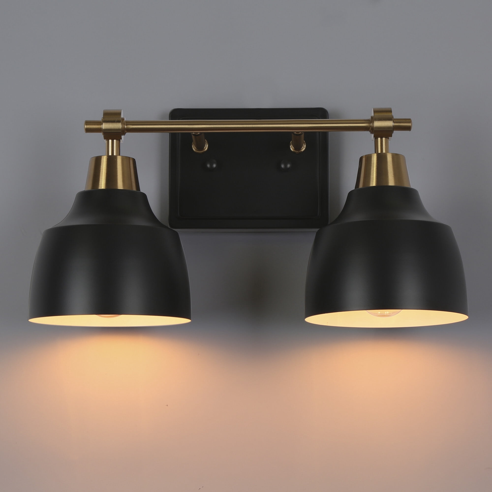 LNC 2-Light Black and Gold Round Modern Bathroom Vanity Lighting Fixutre,14.5"Lx8.5"Hx7"D