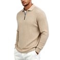 thumbnail image 4 of LYSMORA Men's Cable Textured Lapel Quarter Zip Long Sleeve Polo Shirt, Loose Fit Casual Business Athletic Tops, 4 of 8