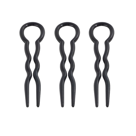 VANIDO 3 Pack U Shaped Hair Pins, Wavy Crink French Hair Stick for Buns and Braids, Secure Updo Styling Clip, Durable Plastic Hair Accessories for Women and Girls, Black, 6 Pieces Total