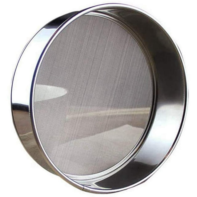 Tamiz de harina de acero inoxidable, tamiz de harina de malla fina para tamices de harina para hornear, utensilios de cocina de acero inoxidable premium redondos para hornear pasteles Ormromra WL-00044
