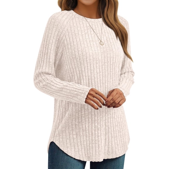 SUNBS Tunic Shirts for Womens Long Sleeve Tops Crewneck Dressy Sweaters Casual Blouses Trendy Clothes
