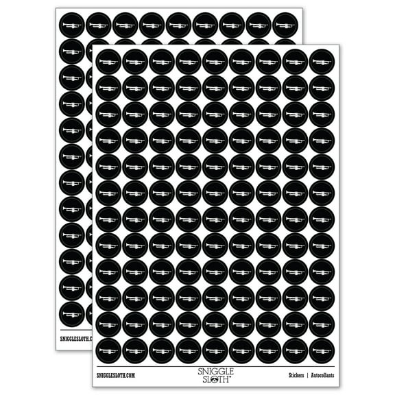 Trumpet Music Instrument Silhouette 200  Round Stickers - Black - Gloss Finish - 0.50" Size