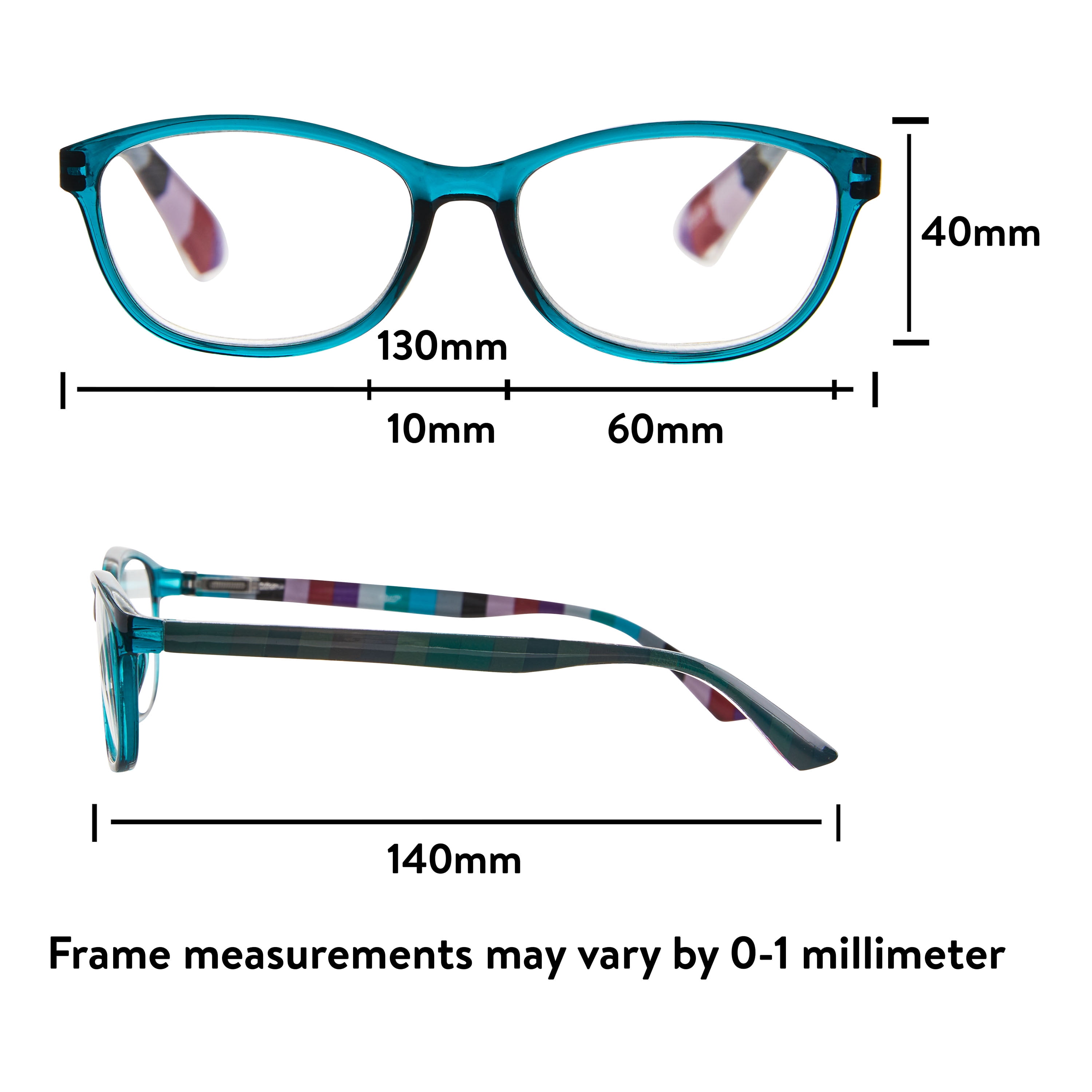 Equate Women's Lily Rectangular Reading Glasses with Case, Blue, +3.25
