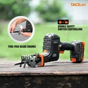 Tacklife Reciprocating Saw, One-Handed, 20V 2A MAX Lithium Battery & Charger, 0~3000SPM Variable Speed, Compact Saber Saw, 2 Blades (6TPI For Wood, 24TPI For Metal), LED Light - DRS01A