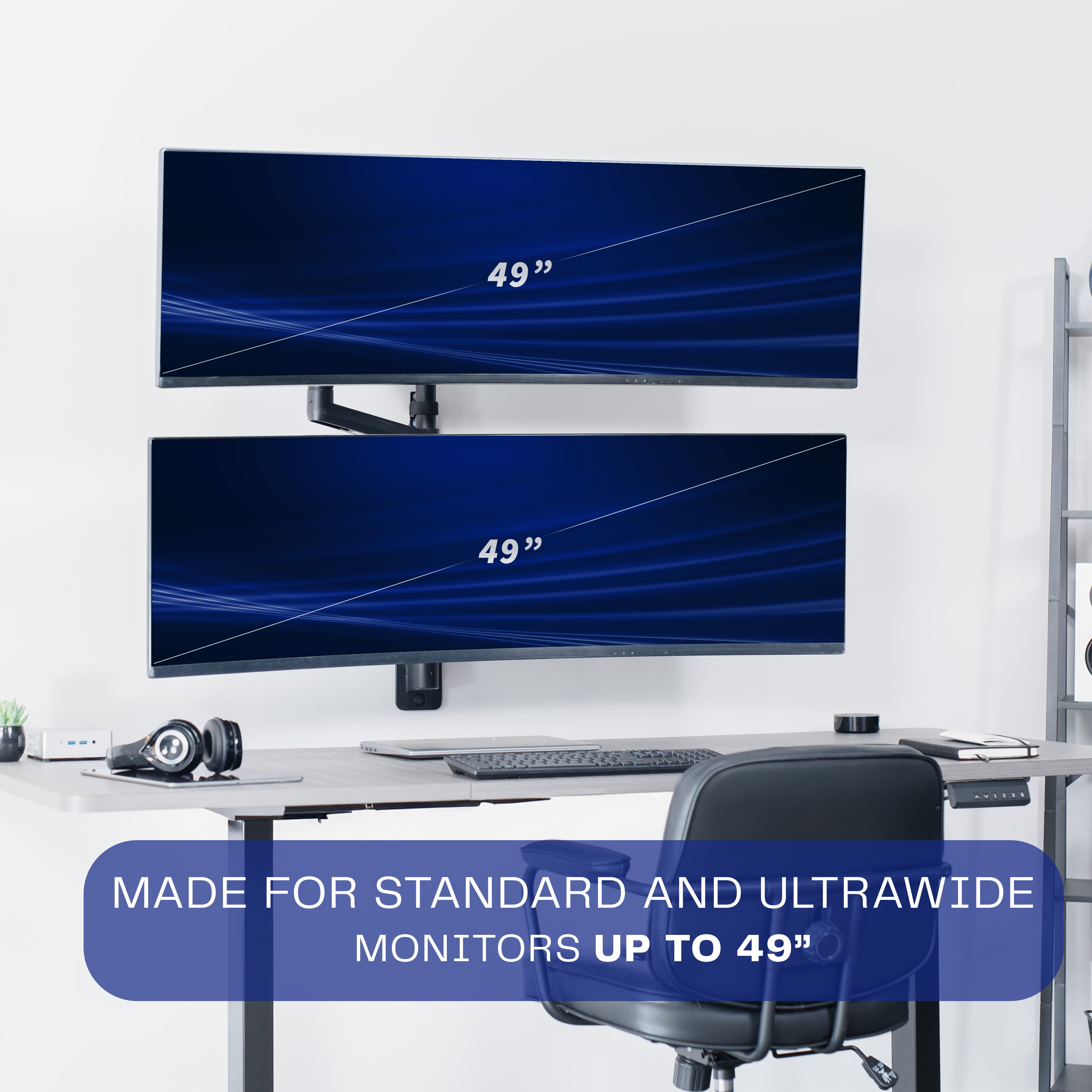 VIVO Dual Pneumatic Monitor Wall Mount, Fits Ultrawide Screens up to 49"