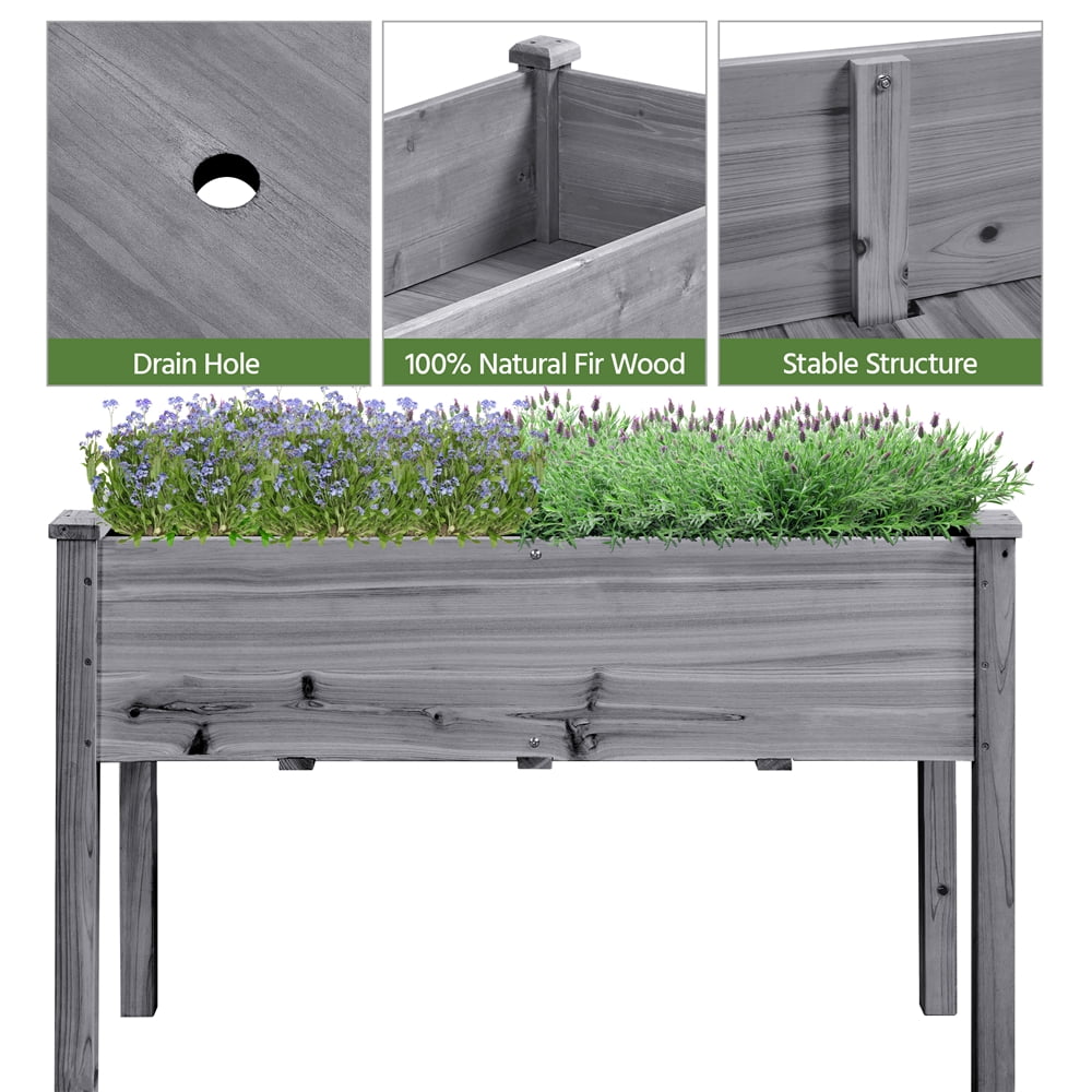 Yaheetech Rectangle Fir Wood Raised Garden Bed Planters,Gray