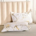 thumbnail image 6 of Satin Bedding Set White Satin Duvet Cover Set 3 Pcs White Gold Metallic Marble Pattern Luxurious Bedding Set King Size, 6 of 8
