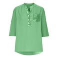 thumbnail image 4 of Lovskoo Summer Tops for Women 2024 V Neck Short Sleeve Solid Solid Color Solid Color Double Pocket Pullover Shirt Loose Top Shirt Green, 4 of 8