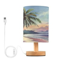Retro Sunset Beach Bedside Table Lamp Desk Warm Lights with USB Charging Port Cylinder LED Lamps for Bedroom Living Room Office