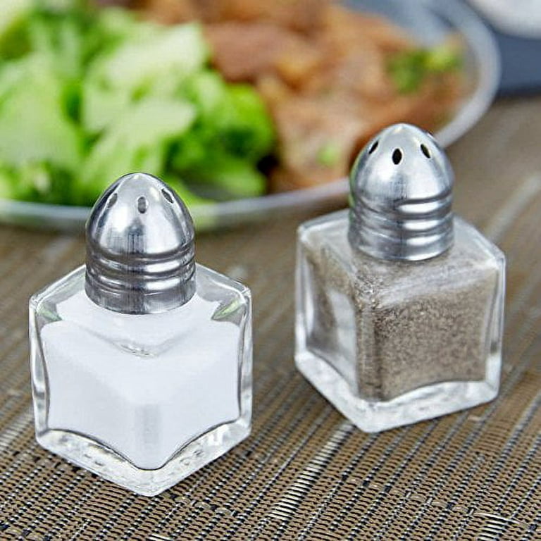 (Set of 2) 1 oz. Tower Salt and Pepper Shakers, Tall Glass Body  Mini Salt and Pepper Shakers for Restaurant by Tezzorio: Home & Kitchen