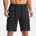 thumbnail image 2 of KeShDi Cargo Shorts Mens Workout Shorts Sleep Shorts Men's Solid Color Pocket Bandage Button Elastic Waist Casual Fashion Cargo Shorts Black M, 2 of 6