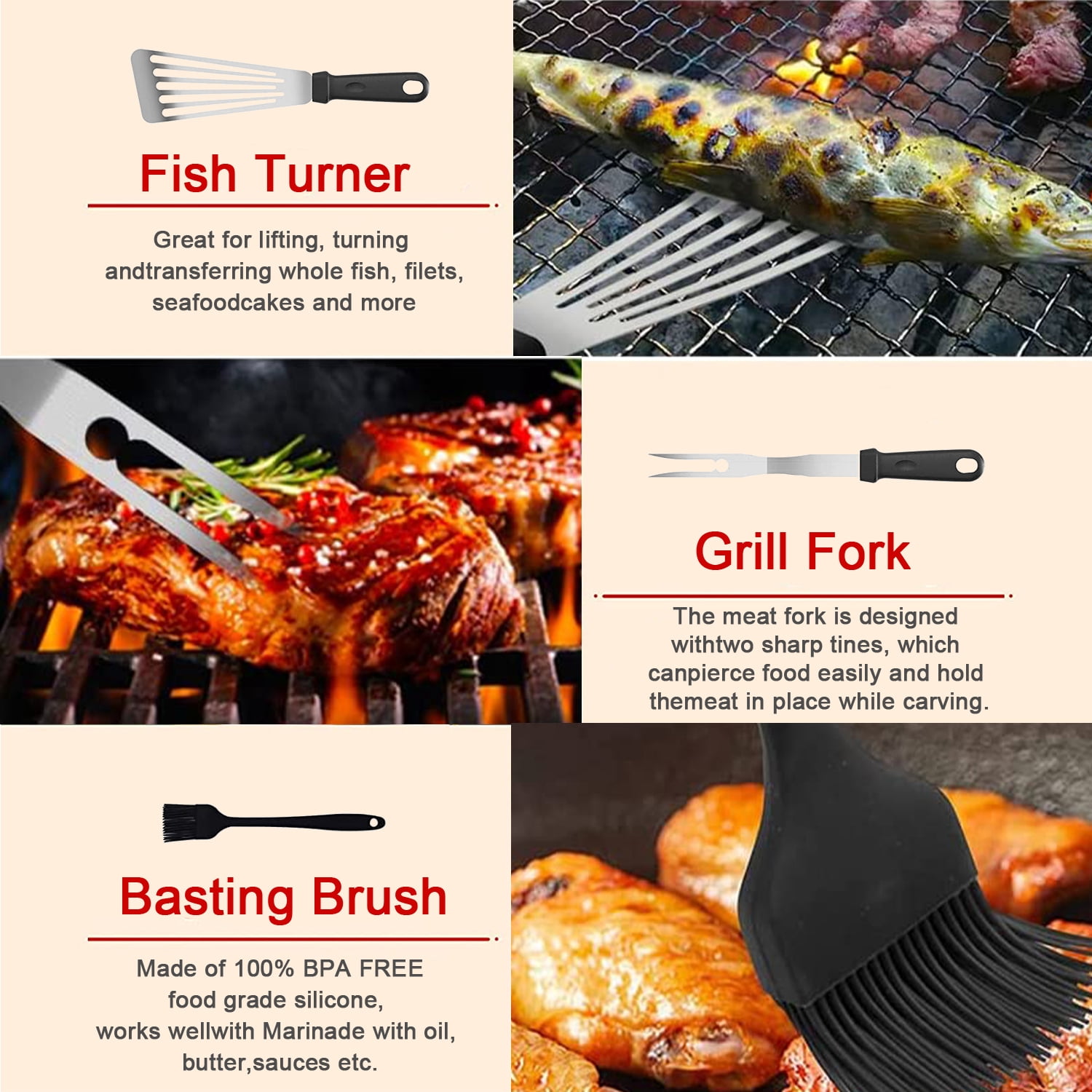 BBQ Set Griddle Accessories Kit, 42Pcs Stainless Steel Grilling Tool Kit for Blackstone Outdoor Grill, BBQ Tool Set with Basting Cover, Spatula, Scraper, Bottle, Tongs, Egg Ring, Meat Injector