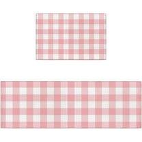 Valentine's Day Kitchen Rugs and Mats 2 Pieces Pink Buffalo Plaid Runner Rug Sets White Check Soft Kitchen Mats for Floor Absorbent Area Rugs Carpet Non Slip Doormat Home Decor Gifts
