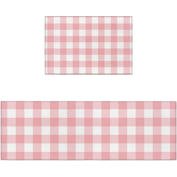 Valentine's Day Kitchen Rugs and Mats 2 Pieces Pink Buffalo Plaid Runner Rug Sets White Check Soft Kitchen Mats for Floor Absorbent Area Rugs Carpet Non Slip Doormat Home Decor Gifts