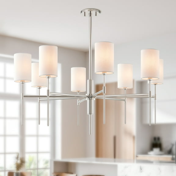 35" Modern Chandelier Ceiling Light Fixtures,E12 Base 8- Lights with White Fabric Shade,Lighting Fixture for Dining Room Bedroom Foyer Hallway Living Room