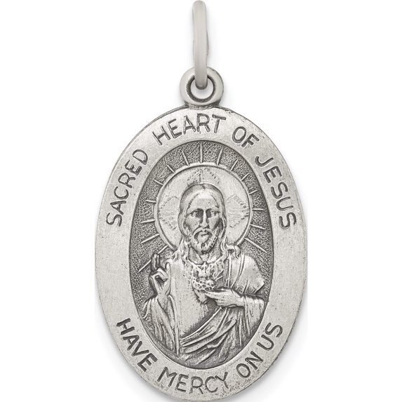 Sterling Silver Antiqued Sacred Heart Of Jesus Medal (22 X 15) Made In United States qc5481