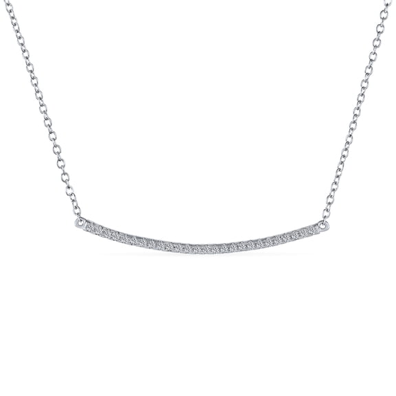 Bling Jewelry Womens Minimalist Modern CZ Bar Sideways Pendant Necklace in Sterling Silver