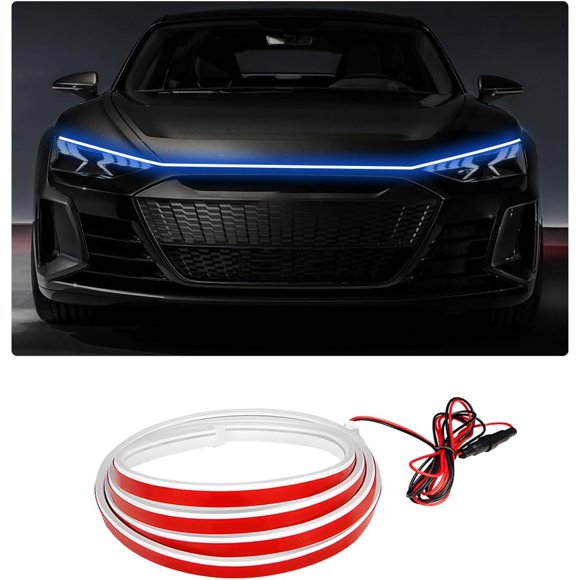 TRAHOO-Car Hood Light Strip, 71 Inch Flexible Dynamic Engine LED Daytime Running Light Strip, Universal Waterproof Engine Hood Cover Decor Headlight Strip for Cars Trucks SUVs (Blue, 71 Inch)