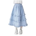 thumbnail image 2 of hengsof Girls Fashion Plaid Long Skirt Elastic Waist Tiered Ruffle Casual Summer Comfort Maxi Skirt for Kids Ages 7-16, 2 of 8