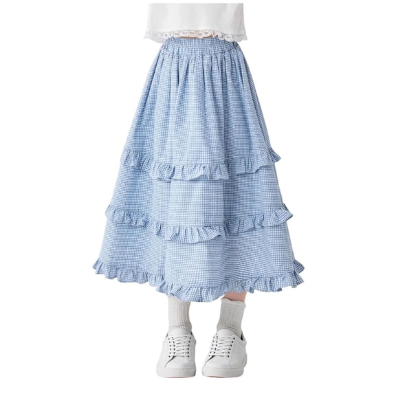 BFHHYA Girls Plaid Long Skirt High Waisted Flowy Tiered A-Line Skirts Tween Y2K Fashion Summer Skirt Size 7-16 Years