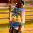 thumbnail image 6 of JTZGDY Mesh See Through Off the Shoulder Tops for Women Fashion Summer Tropical Palm Tree Printed Puff Short Sleeve Sheer Tunic Blouse Trendy Holiday Beach Vacation Outfit Tees Shirt, 6 of 10