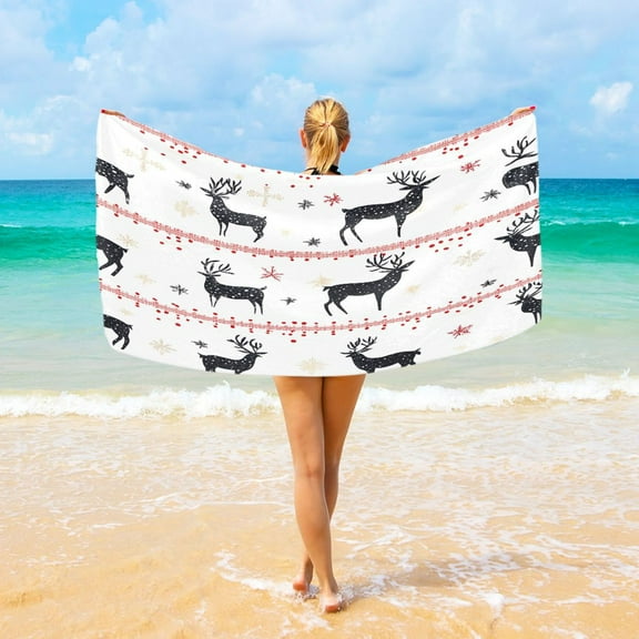 Ryvnso Boho Christmas Reindeer Oversized Beach Towel Microfiber Bath Blankets Swimming Fitness 37" x 74"
