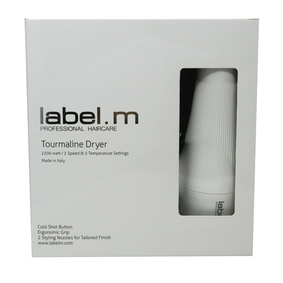 Label.M Sèche-Cheveux Tourmaline 2200Watt, 2 Vitesses & Températures Prise EU Blanc