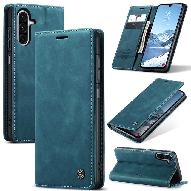 CaseMe Funda de Cuero for Samsung Galaxy A17, Funda de Cuero con Tapa y Tarjetero Cierre Magnético Soporte a Prueba de Golpes Fundas Protectoras para Teléfono for Samsung Galaxy A17 6.7 Pulgadas, Azul