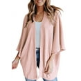 thumbnail image 1 of Women's Lightweight Open Front Kimono Cardigans Jacket Loose Waffle Knit 3/4 Batwing Sleeve Oversized Sweater with Pockets, 1 of 3
