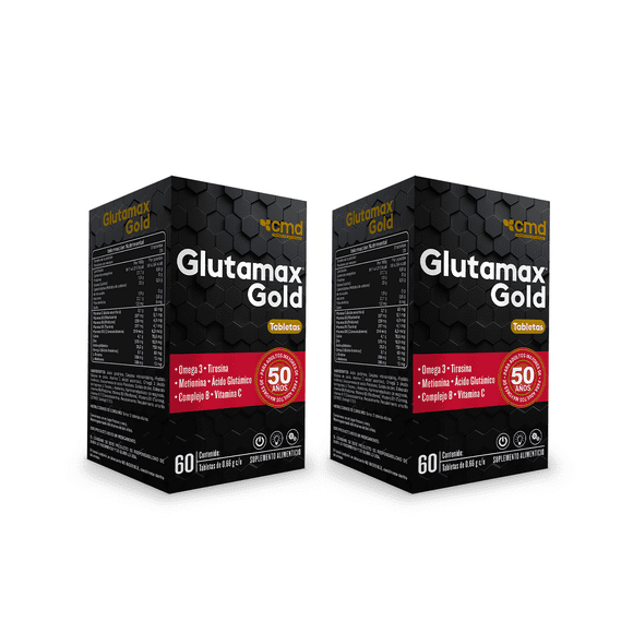 GLUTAMAX GOLD Vitaminas, Minerales, Omega 3 y Aminoácidos | CMD | Duo pack con 2 cajas con frascos de 60 Tabletas c/u.