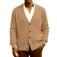 thumbnail image 2 of Dwelliawo Men's Cardigan Sweaters Long Slevee Shawl Sweater V Neck Lightweight Button Down Knit Wool Cardigan Sweaters with Pockets Autumn Clothes Light Brown XL, 2 of 7