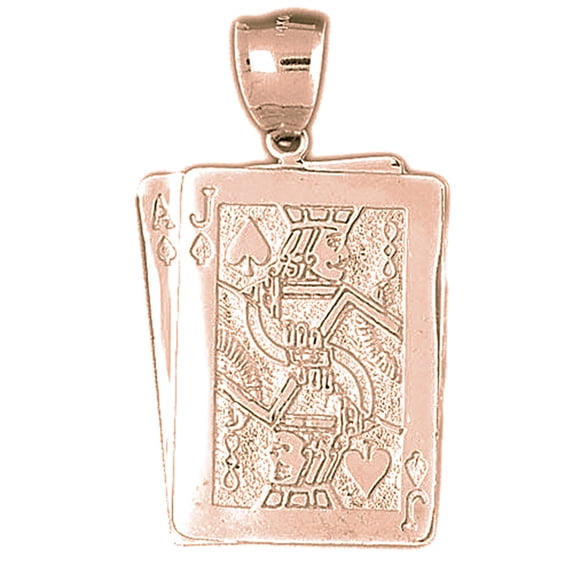 14K Rose Gold Playing Cards, 21, Ace And Jack Pendant - 50 mm