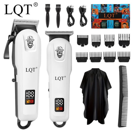 LQT Professional Hair Clippers for Men Cordless - Hair Trimmer, Beard Trimmer and T-Edger with 8 Guide Combs, Brush - Ultimate Men's Grooming Kit