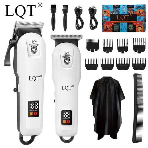 LQT Professional Hair Clippers for Men Cordless - Hair Trimmer, Beard Trimmer and T-Edger with 8 Guide Combs, Brush - Ultimate Men's Grooming Kit