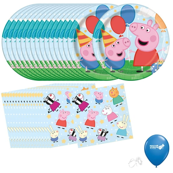 Peppa Pig Birthday Party Supplies Bundle with Peppa Pig Plates and Peppa Pig Napkins Pack for 16