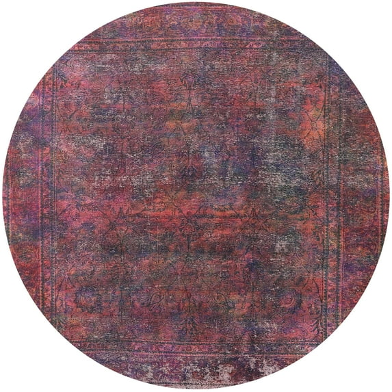 Ahgly Company Machine Washable Indoor Round Industrial Modern Dark Raspberry Purple Area Rugs, 6' Round