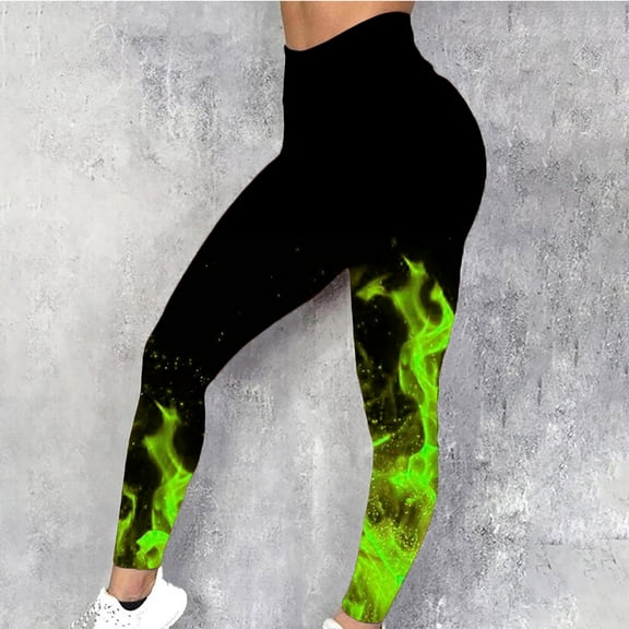 DDAPJ pyju High Waisted Leggings for Women Plus Size, Novelty 3D Flame Print Casual Skinny Pants Tummy Control Yoga Tights Butt Lifting Workout Legging Buttery Soft Birthday Gifts Green XXXL