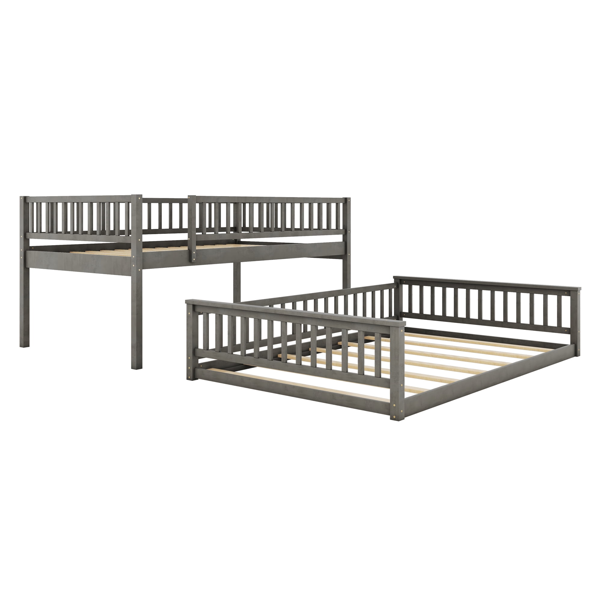 MAYEERTY Full XL over Queen Bunk Bed with Ladder and Guardrails, Gray