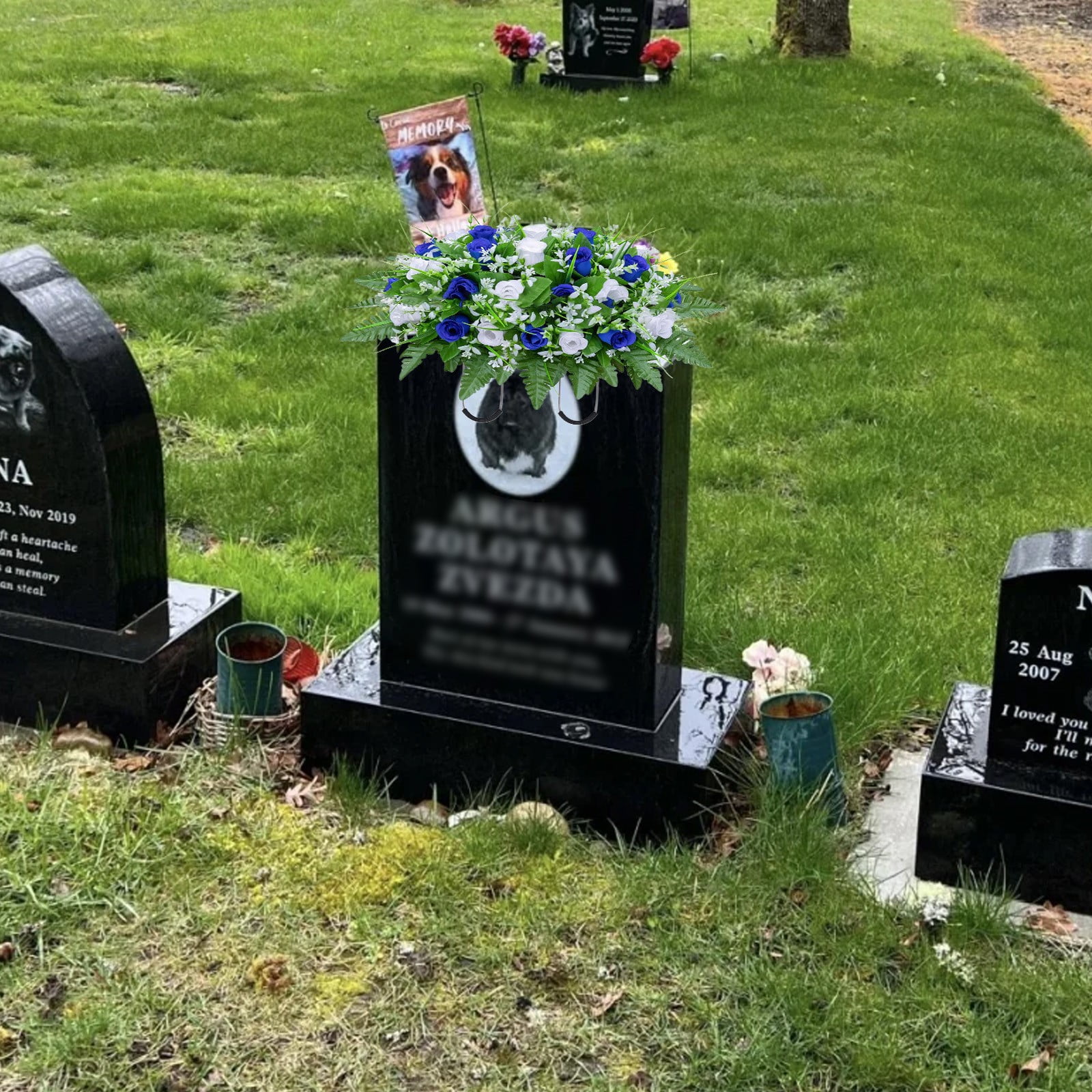 Safeglitz Artificial Cemetery Flowers Saddle Arrangement - Non-Fading Grave Decor, Weather-Resistant Memorial Floral, Cemetery Saddle Flowers
