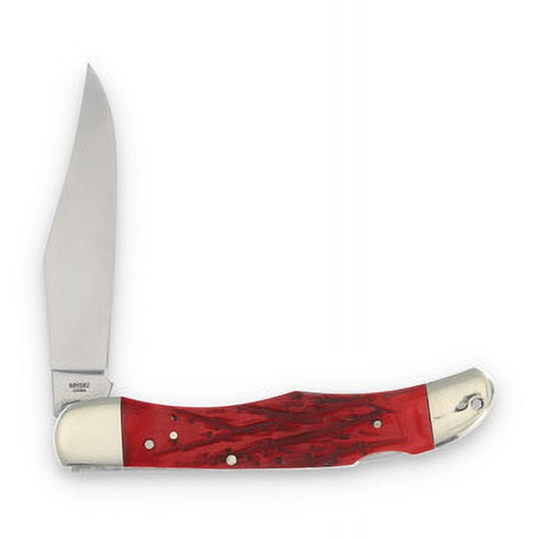 Marbles Marbles Red Jigged Bone Hunter 3.5in Satin Clip-Point Folding Knife MR582