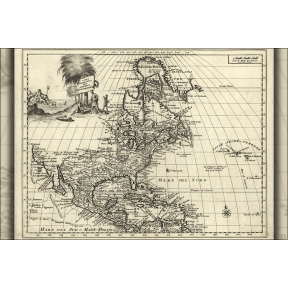 24"x36" Gallery Poster, map of north america 1750 pre united states