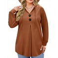 thumbnail image 3 of WellSize Hoodies for Women Plus Size Long Sleeve Lightweight Sweatshirts Button Tunic Fall Tops V Neck Pullover, 3 of 8