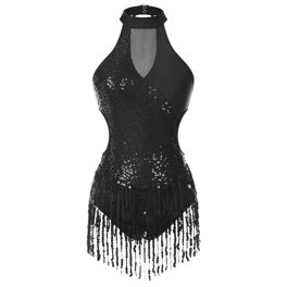 Justaucorps Femme Danse Disco Strass – Manches Évasées – Latin Jazz Gymnastique – Scintillant Scène