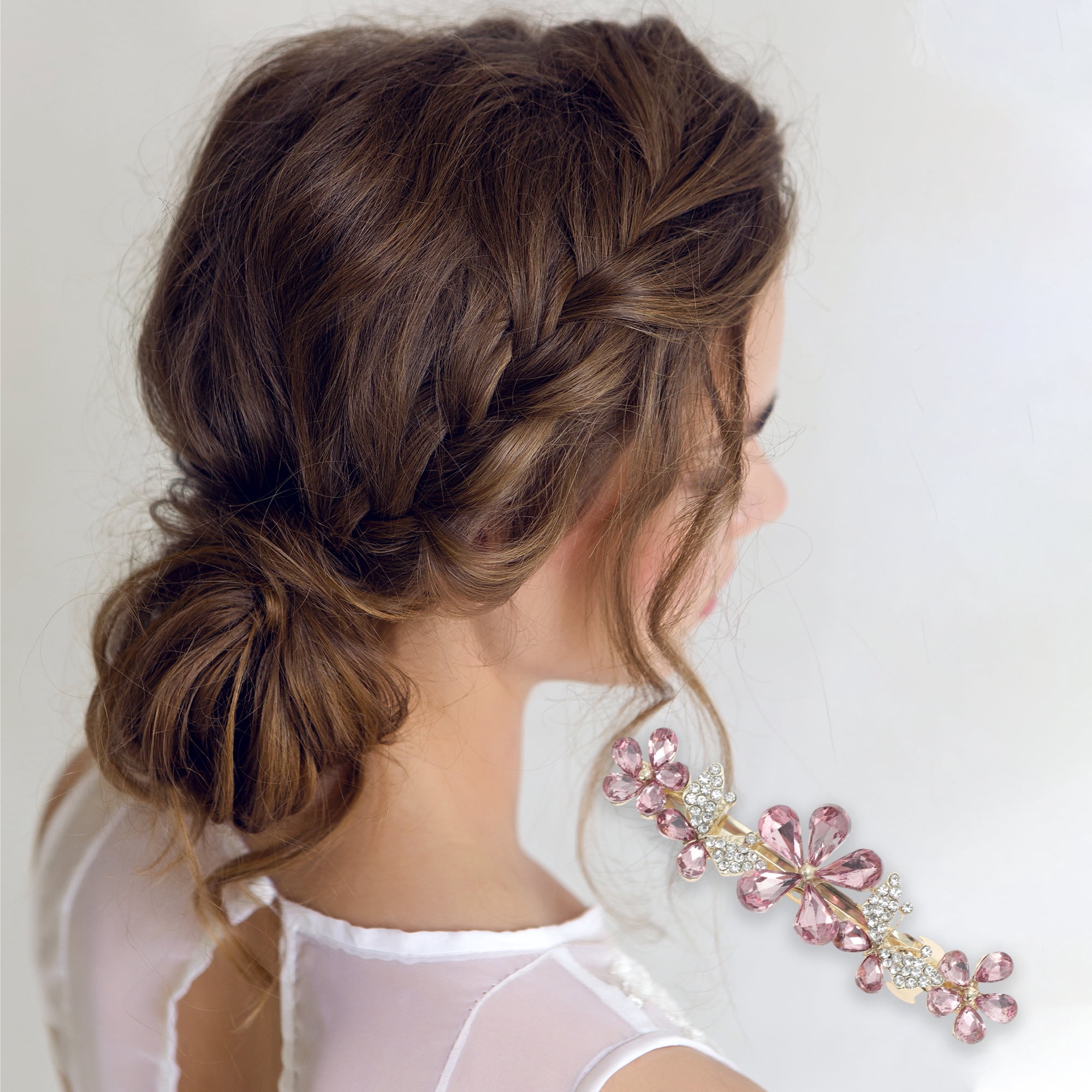 Unique Bargains Butterfly Flower French Barrette Hair Clips Purple for Women