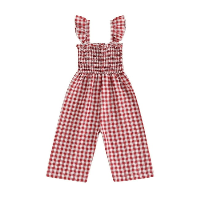 GDREDA Barboteuse Sans Manches à Imprimé Quadrillé pour Fille, Rouge, 12-18 Mois