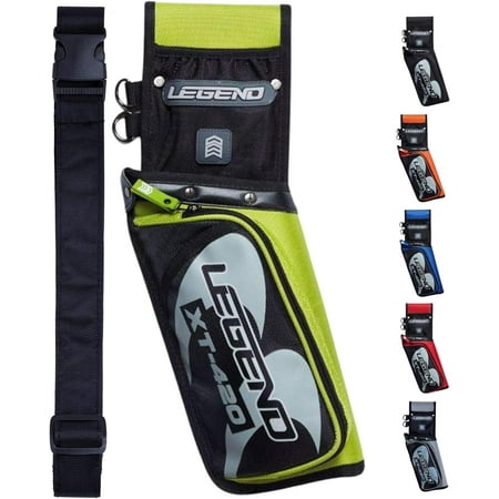 XT420 Archery Field Quiver for Arrows - Hip Quiver with Belt 3 Arrow Compartments - Pocket for Archery Tools Score Card & Accessories - Durable Nylon Material - 5.25 x1.5 x16